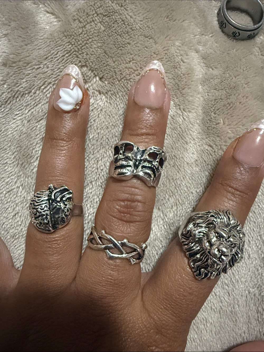 Silver tone Lion & Mask Statement Rings - Silver
